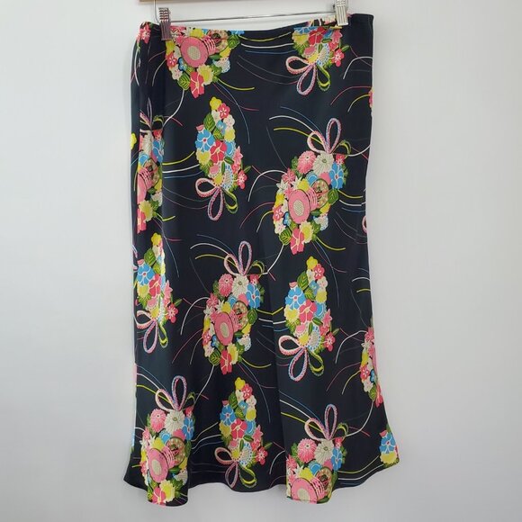 Laura Leigh Womens 100% Silk Black Floral Bouquet Skirt Size 12 Whimsy Fairy - Picture 3 of 8